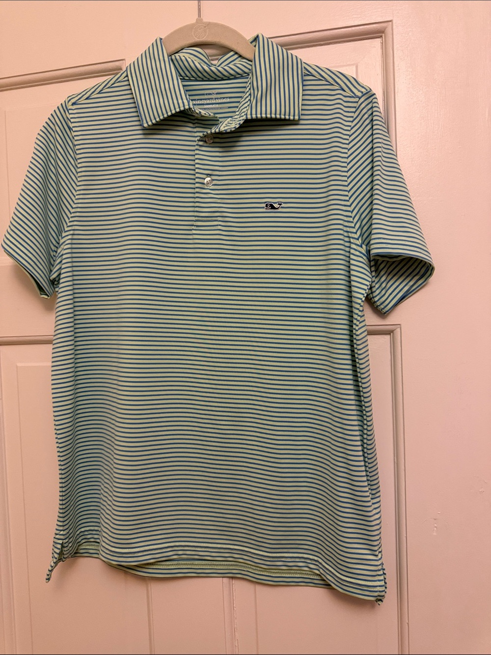 Vineyard Vines Sankaty Mint and Navy Striped Polo